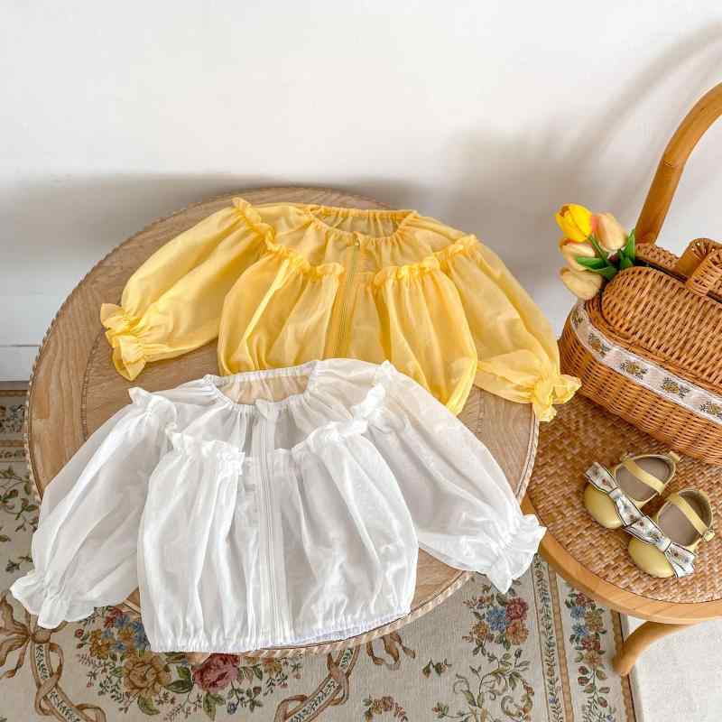 カーディガン ベビー キッズ 女の子 メロウフリル ラウンドネック UVカット 通気性 冷房対策 羽織り 春夏