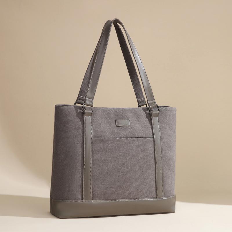 バッグ レディース 女性用 超軽量 多機能 耐衝撃 大容量 PCバッグ ノートパソコンバッグ 通勤 ビジネス オフィス 通学 A4ファイル収納 15インチPC対応 シンプル トートバッグ ショルダーバッグ キャンバス 無地 グレー ブラック