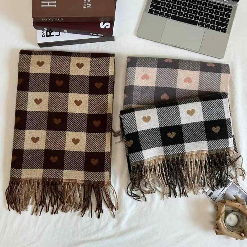 ストール レディース 厚手 保温 暖かい フェイクカシミヤ 両面 秋冬 チェック柄 フリンジ 大判 かわいい マフラー ショール ひざ掛け