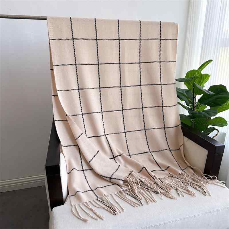 ストール 男女兼用 ユニセックス フェイクカシミヤ カシミヤタッチ 保温 ポリエステル素材 チェック柄 ..