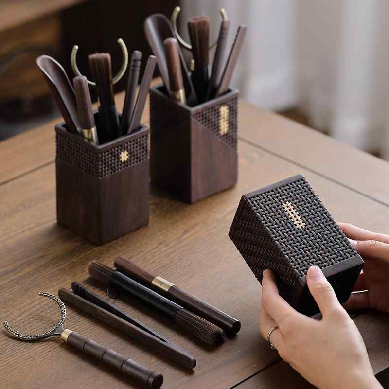 茶道具 高級感 黒檀 無垢材 日式 和風 茶道 六君子 ツールセット 茶挟 茶刀 茶匙 お茶出し ティーセレモニー 喫茶用品 上品 高品質 贈り物 プレゼント