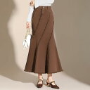 マーメイドスカート レディース 女性用 デニム ハイウエスト 厚手 秋冬 フリンジ 切り替え エレガント 上品 オフィス 通勤スタイル ロング丈 ポリエステル スパンデックス 黒 紫 茶色