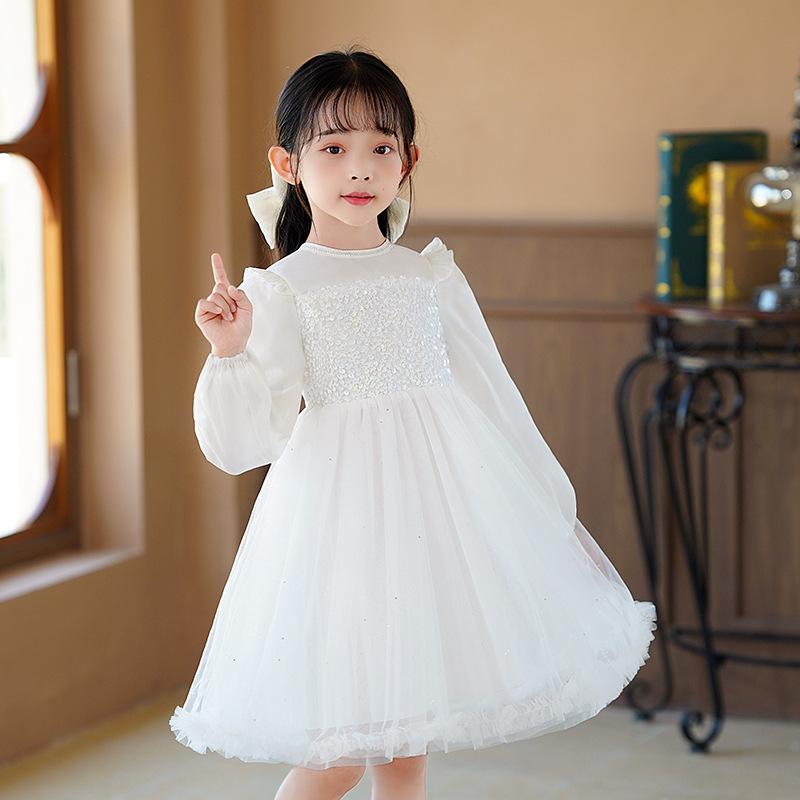 ワンピース 女の子 白 ホワイト プリンセスドレス フォーマル 春秋 ふんわり ボリューム チュール 華やか 発表会 誕生日 パーティー 結婚式 演奏会 記念撮影 ポリエステル 綿 子供服