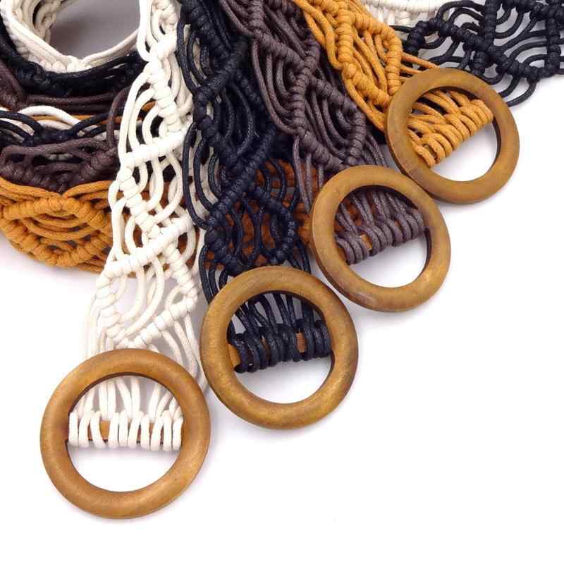 ベルト レディース 民族風 レトロ 編み込み ワックスコード ハンドメイド 中国結び ウッドバックル 幅広 ウエストマーク ワンピース スカート用 カジュアル おしゃれ 春夏