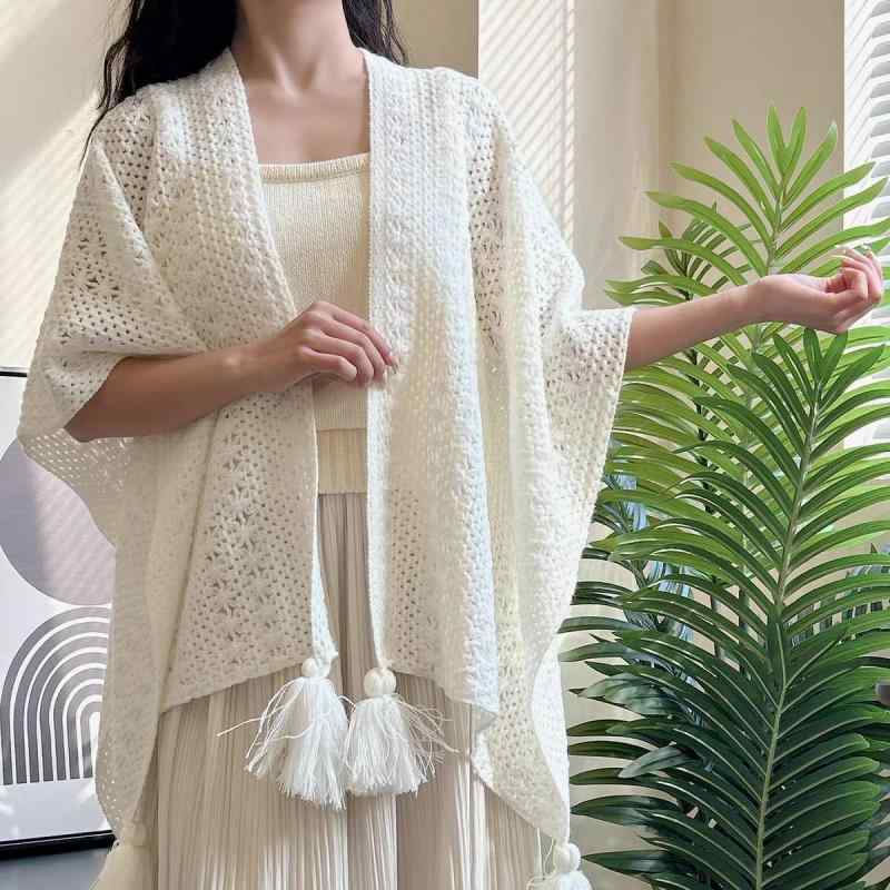 ショール ストール レディース 女性用 透かし編み かぎ針編み 無地 エスニック 民族風 ニット 羽織り ケープ ポンチョ マフラー フリンジ あったか 防寒 ミドル丈 おしゃれ 万能 秋冬 ポリエステル