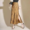 スカート レディース 春夏 プリント柄 マーメイドライン タイト ロング丈 サイドスリット ウエストゴム 伸縮性 通勤 オフィス エレガント ポリエステル 大きいサイズ