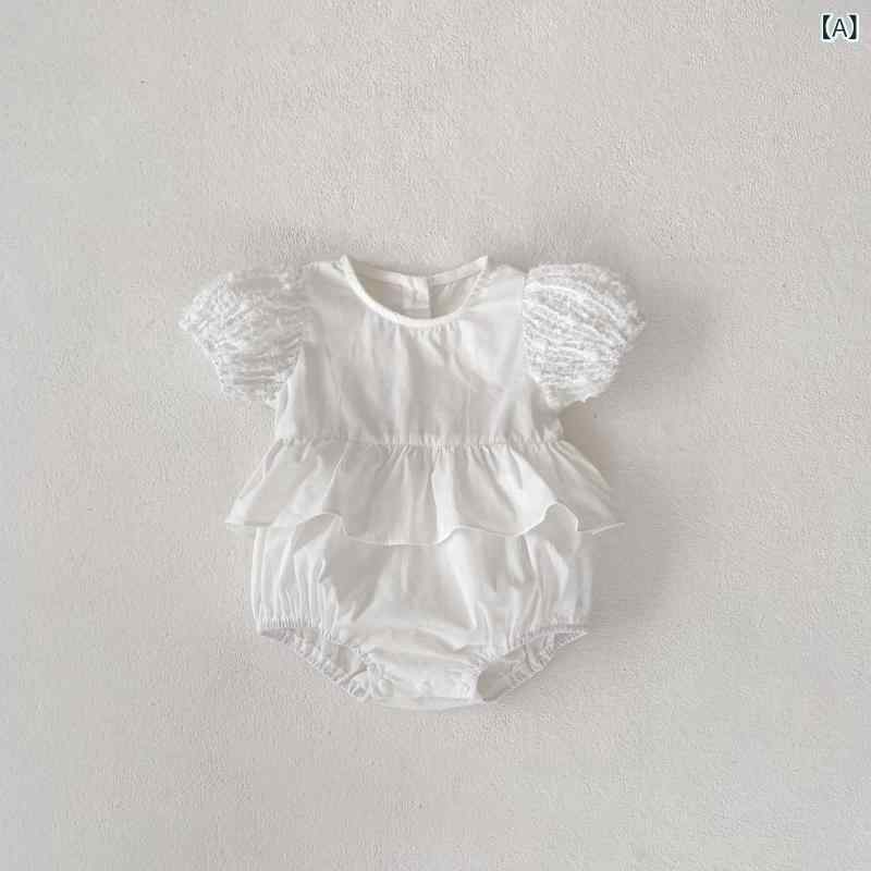 ロンパースワンピース ベビー 女の子 0-3歳 春夏 綿100% 半袖 前開き スナップボタ...