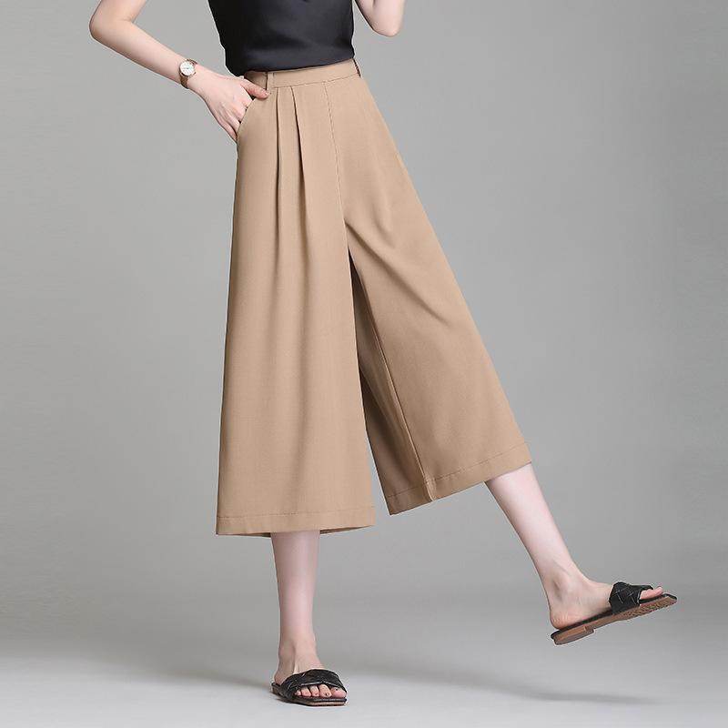 パンツ レディース 薄手 ゆったり ドレープ感 ハイウエスト ワイド スカーチョ 七分丈 クロップド丈 カジュアル 通勤 オフィス 春夏