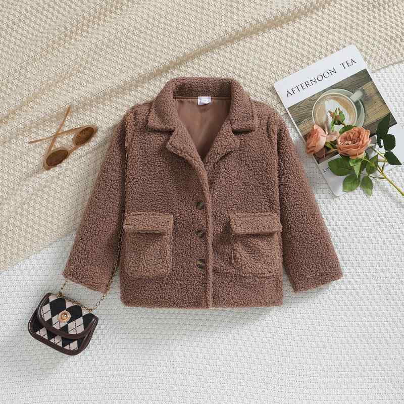 コート キッズ 女の子 暖か 保温 Vネック 長袖 カーディガン 韓国風 カジュアル ダブルレイヤー モコモコ フリース 綿 コットン シングルブレスト ミドル...