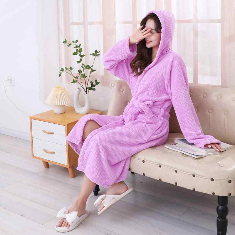 バスローブ レディース 女性用 厚手 吸水速乾 フード付き ワッフル生地 長袖 サンゴフリース ふわもこ ..