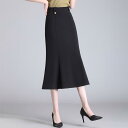 スカート レディース 膝下丈 ロング丈 マーメイドスカート スリムフィット サイドジップ エレガント 上品 きれいめ 通勤 オフィス 無地 ブラック 春夏 ポリエステル