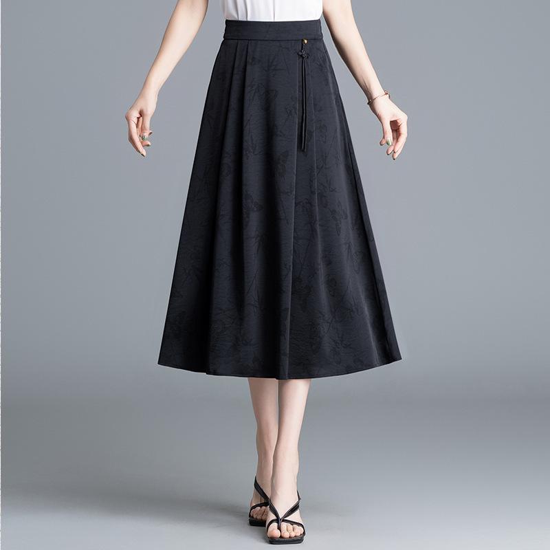 スカート 半身スカート 中国風 ジャガード織り 馬面裙 Aライン ハイウエスト ミディ丈 微ストレッチ 上品 エレガント 通勤