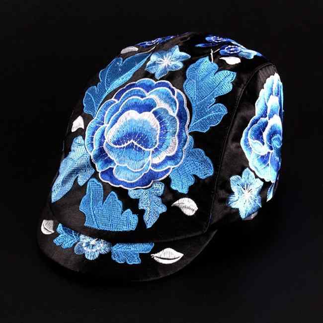 キャップ レディース おしゃれ サテン 刺繍 中国風 民族風 花柄 鳳凰柄 龍柄 ポリエステル素材 つば付き 春夏 多色展開