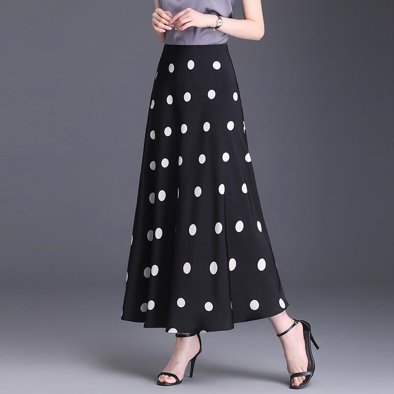 スカート レディース ハイウエスト ドット柄 Aライン フレア ロング丈 通勤 オフィス 上品 エレガント きれいめ 着痩せ シンプル 切り替えデザイン 春夏 ポリエステル ブラック