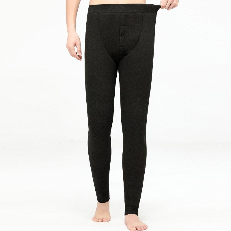 メンズ インナーパンツ カシミヤ100% 厚手 保温 防寒 膝サポート 腰サポート シームレス あったか 秋冬 男性用 レギンス ロング丈 チャコールグレー 部屋着