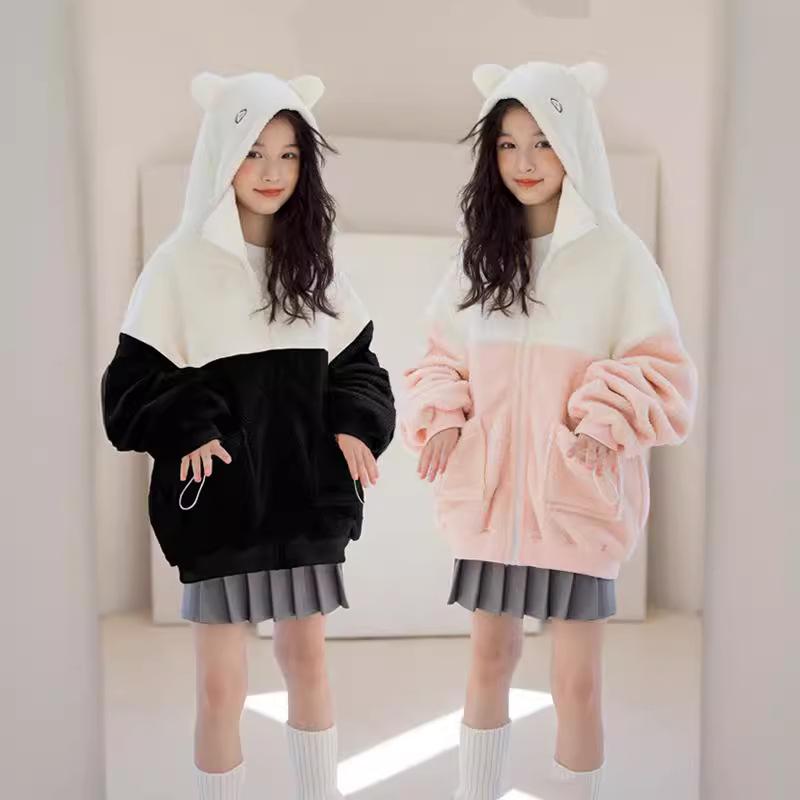 コート 女の子 ガールズ キッズ 小中学生 ティーン ボア モコモコ 裏ボア 厚手 防寒 保温 フード付き ジップアップ 中綿 冬 ミドル丈 ブラック ピンク