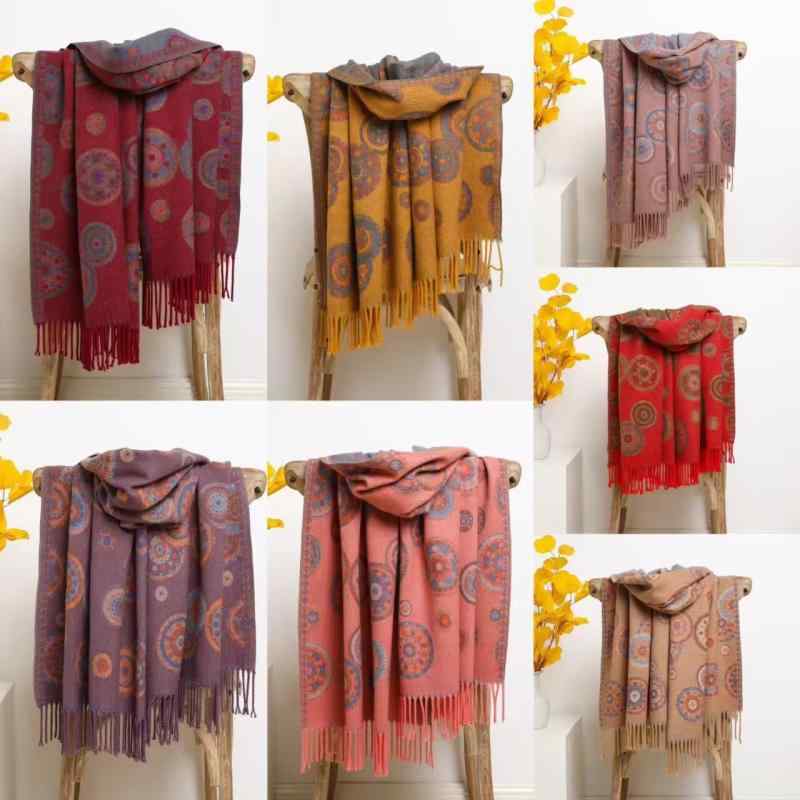 ストール レディース カシミヤタッチ 厚手 保温 秋冬 レトロ 万能 大判 両面 フリンジ マフラー ショー..