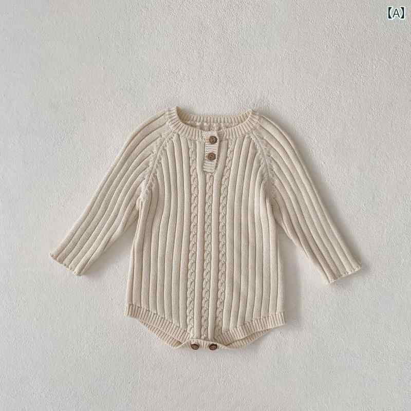 ロンパース 女の子 ベビー 0-3歳児 新生児 幼児 綿100% 厚手 あったか ニット 丸首 長袖 無地 スナップボタン カジュアル 着回し 春秋 カバーオール Aクラス 安全基準
