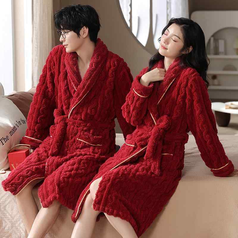 バスローブ ガウン レディース メンズ ペア カップル サンゴフリース 極厚 保温 あったか ふわふわ 快..