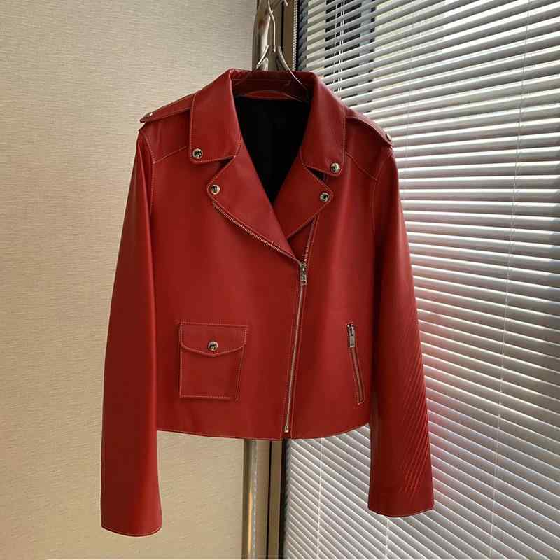 レザージャケット レディース 秋冬 ゴートレザー ライチ型押し 本革 ライダース テーラードカラー 長袖..