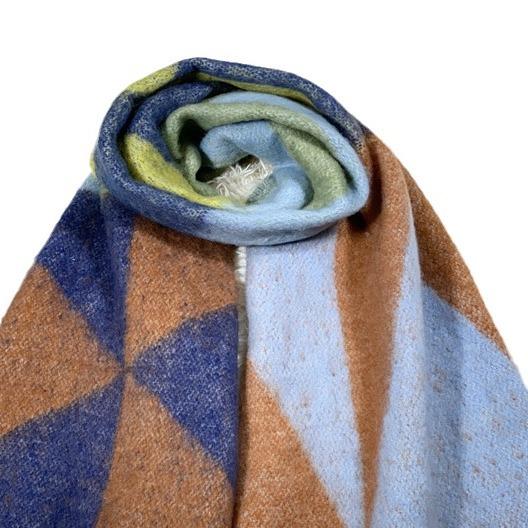 マフラー レディース ストール 厚手 保温 防寒 カシミヤタッチ 幾何学柄 三角 配色切り替え 編み込みフ..