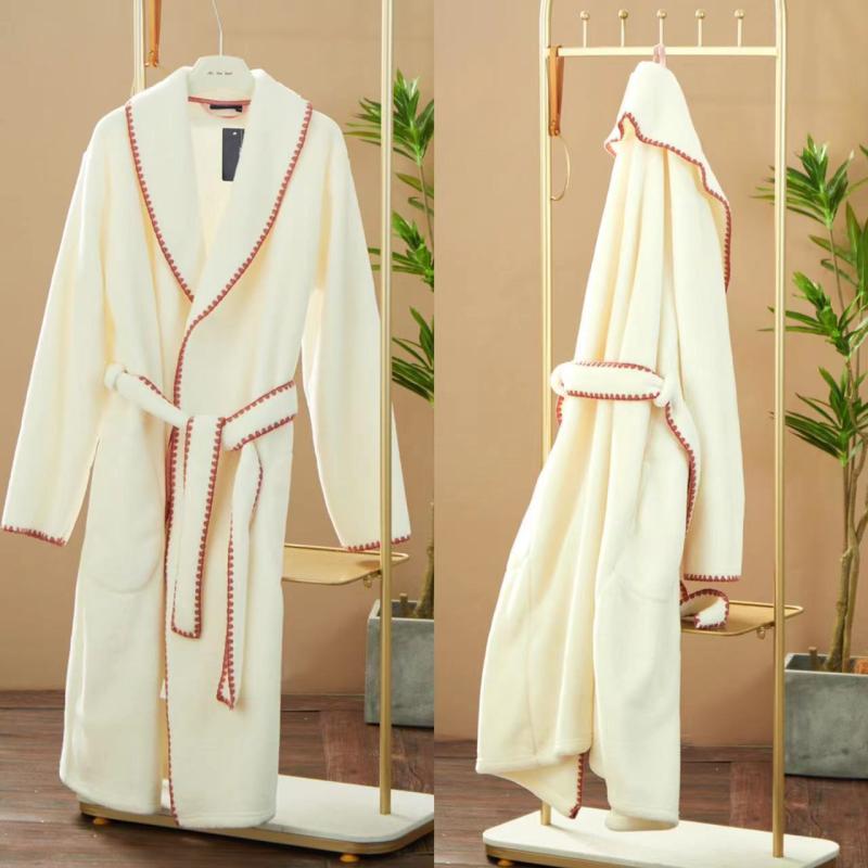 ルームウェア レディース あったか 保温 フランネル 両面フリース シェル刺繍 ロング丈 秋冬 バスロー..