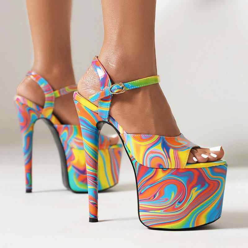 サンダル レディース 17cm スティレットヒール 厚底 プラットフォーム オープントゥ セクシー 舞台 ポ..