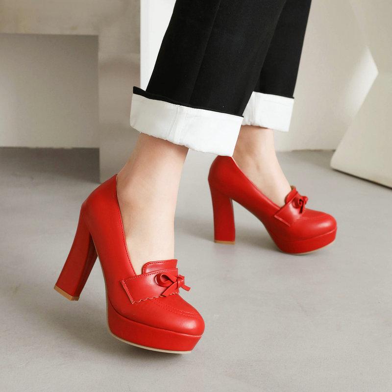 ハイヒール レディース 春秋 ラウンドトゥ チャンキーヒール プラットフォーム 英国風 ローファーパンプス 8cm以上 超高ヒール PUレザー 合成皮革 エレガ...