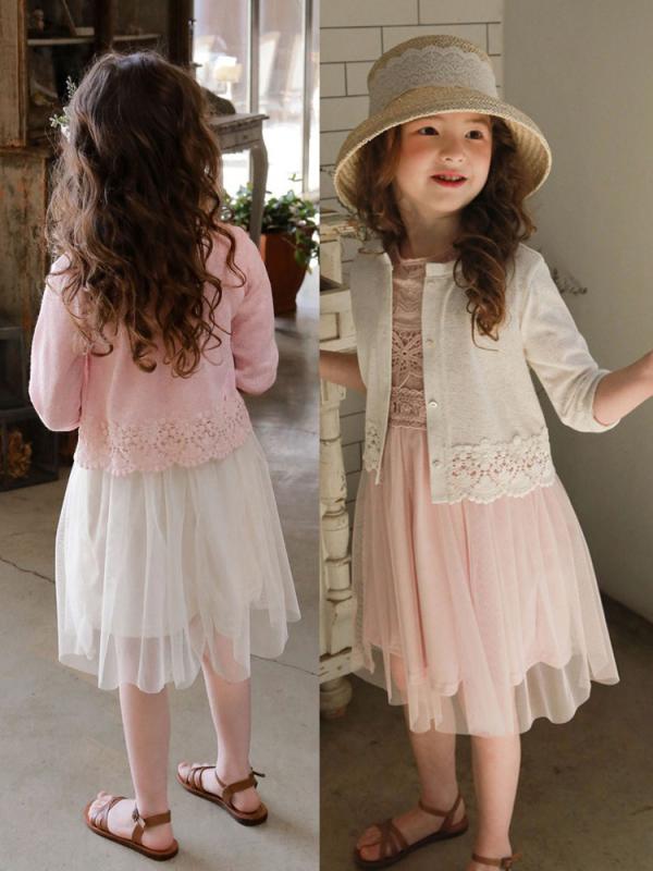 カーディガン キッズ 女の子 UVカット 日焼け対策 薄手 サマーニット 冷房対策 アウター ショート丈 七分袖 無地 コットン 柔らか素材 韓国風 かわいい ...