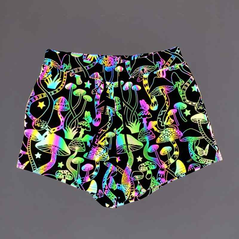 ショートパンツ メンズ 夏 通気性 伸縮性 カラフル リフレクター キノコ柄 ニット フィットネス トレー..