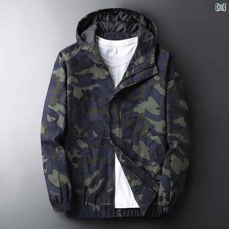 ジャケット メンズ 迷彩柄 フード付き フルジップ ワーク ミリタリー カジュアル 春秋 スポーツ アウター 長袖 サイドポケット ポリエステル素材 カーキ グリーン