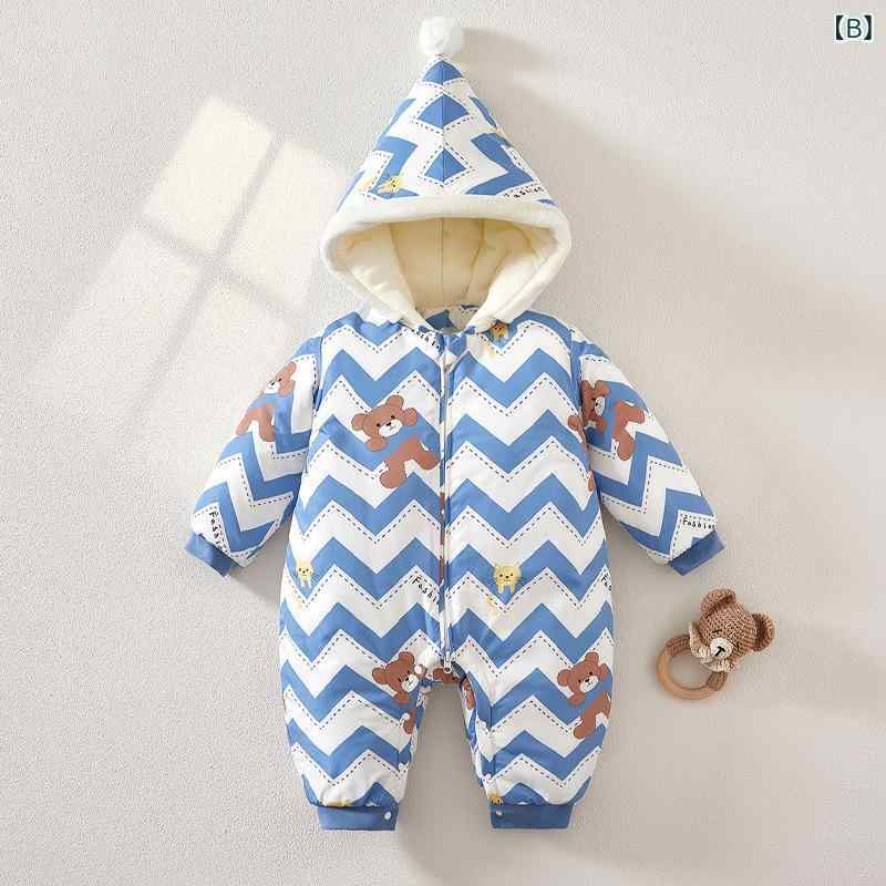 ロンパース 新生児 ベビー 男女兼用 男の子 女の子 フード付き 中綿 厚手 あったか 防寒対策 カバーオール 冬物 長袖 ファスナー開閉 アウター お出かけ着 かわいい柄