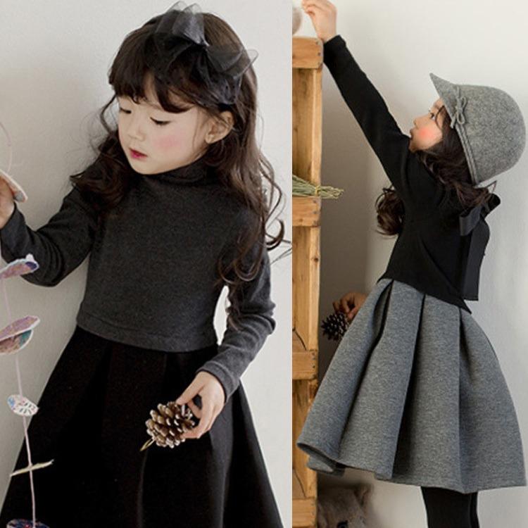 ワンピース 女の子 キッズ 裏起毛 切り替え Aライン プリンセス風 おしゃれ 韓国風 インスタ映え 秋冬 綿 中大童 110-160cm