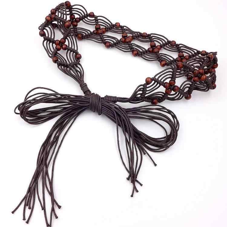 ベルト レディース ハンドメイド ビーズ編み込み ワックスコード ウエストチェーン ファッション小物 韓国スタイル おしゃれ 旅行 春夏 ブラウンカラー(4)