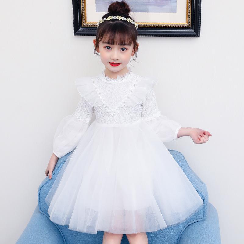 キッズ 女の子 ガールズ ワンピース フォーマルドレス プリンセスドレス Aライン レース パフスリーブ 長袖 韓国風 結婚式 発表会 七五三 お呼ばれ 秋冬