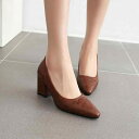 パンプス レディース 快適 浅履き 太ヒール ミドルヒール ハイヒール スクエアトゥ レトロ スエード調 フェイクレザー 無地 オフィス カジュアル 通勤 デイ...