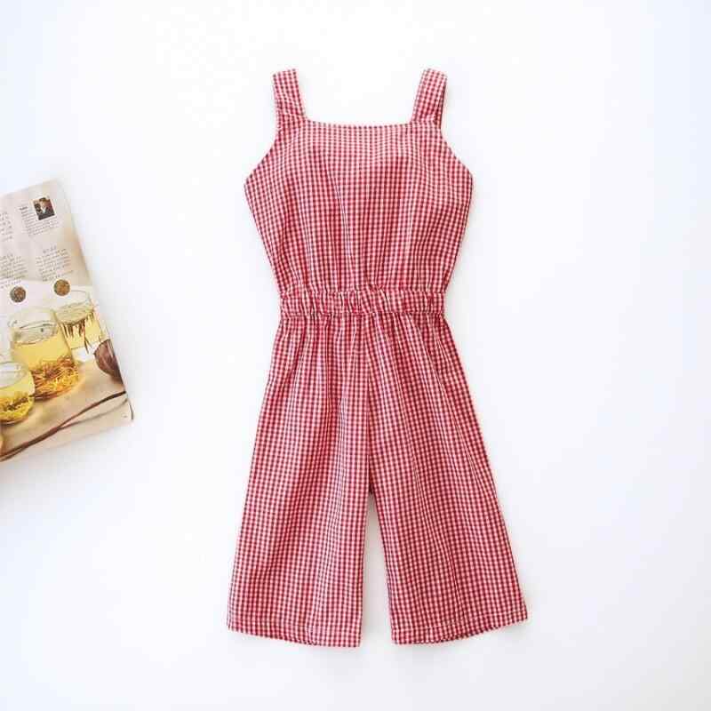 ロンパース 女の子 ベビー キッズ ガールズ 春夏 薄手 背中開き キャミソール ストライプ レッド 綿素材 カジュアル ロングパンツ オールインワン サロペット