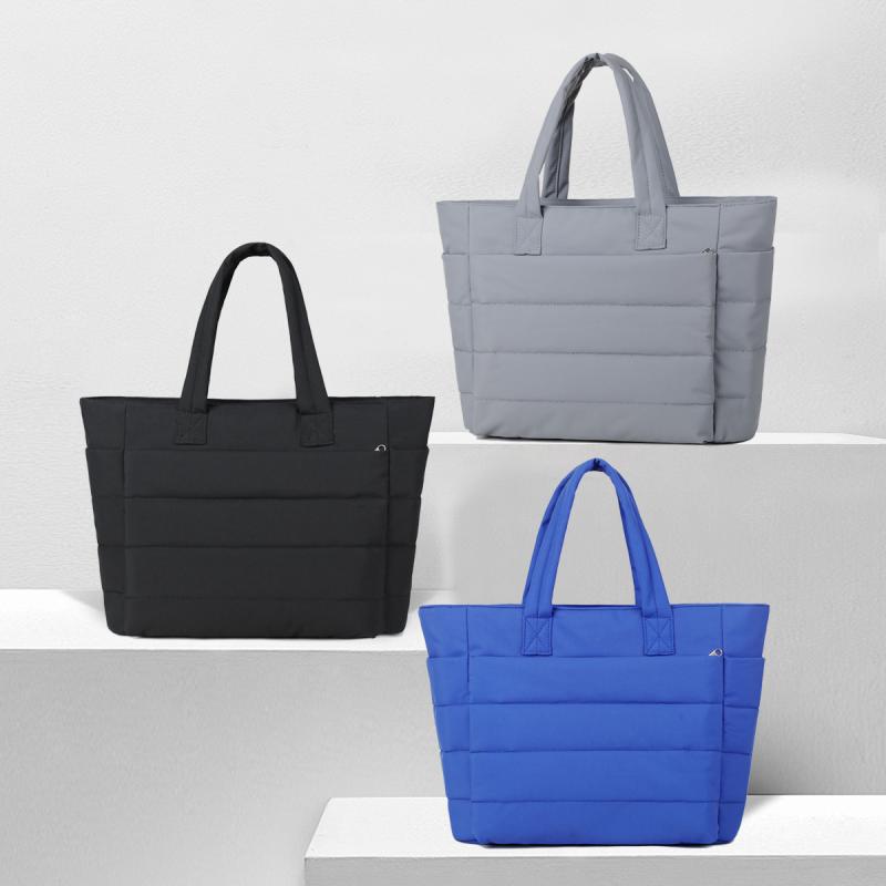 バッグ 男女兼用 キルティング ふわふわ 軽量 撥水加工 14インチPC対応 PCバッグ 多収納 大容量 シンプル トートバッグ ハンドバッグ トラベル 旅行 キャリーオン タスロン 中綿入り