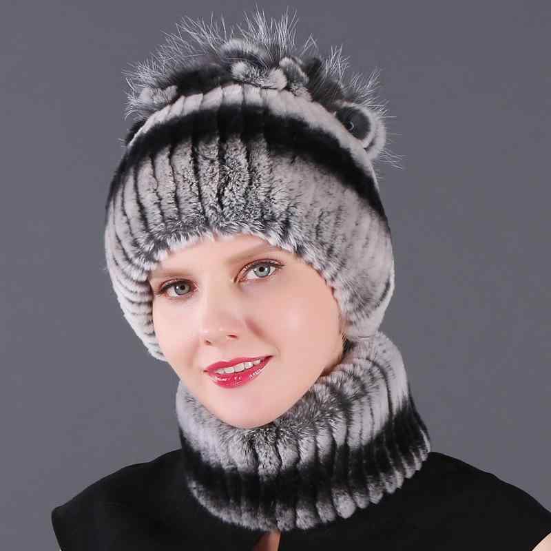 ニット帽 レディース 女性用 レッキスラビット ショートファー ブラックフォックスファー 防寒 保温 暖かい 2点セット ネックウォーマー 秋冬 ファッション 通勤 エレガント 高級感(4)