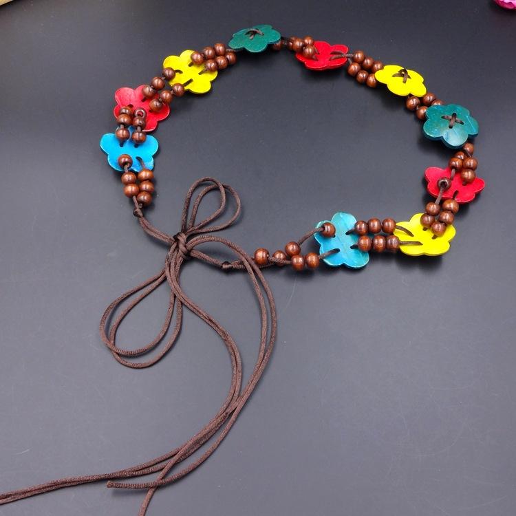 ウエストチェーン レディース 女性用 ボヘミアン エスニック ワックスコード 編み込み ハンドメイド ウ..