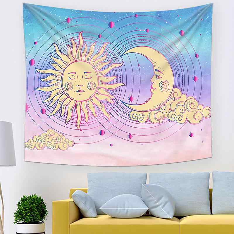 タペストリー ボヘミアン柄 太陽と月 洗濯機で洗える ポリエステル ウォールデコレーション リビング 寝室 ベッドルーム 壁飾り インテリア装飾 モダン シンプル