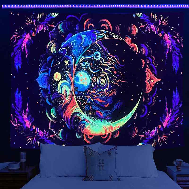 タペストリー UV蛍光 スカル 蝶 風景 アート ライブ配信 背景布 ウォールデコレーション 寝室 ベッドル..