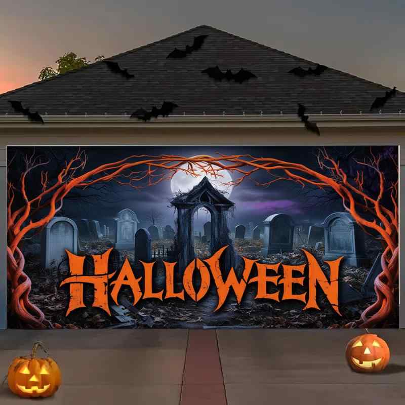 タペストリー 大型 デジタルプリント ハロウィン イベント パーティー ガレージドア装飾 パンプキン ポリエステル製 屋外用 長方形 背景布 ウォールデコレーション アメリカンスタイル