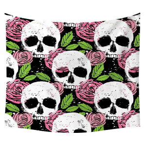 タペストリー 大判 プリント ドクロ柄 ポリエステル 壁掛け ウォールデコレーション ビーチタオル ブランケット ソファカバー 間仕切り 洗濯機対応 インテリア リビング 寝室 アウトドア 欧米風(x2)