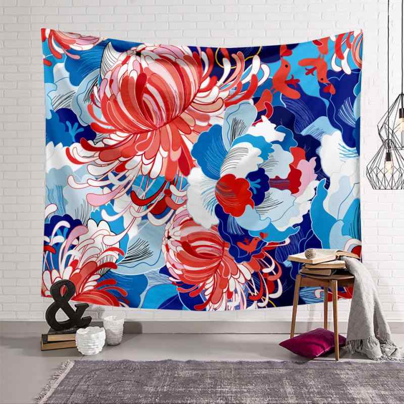 タペストリー 壁掛け ポリエステル製 インド 波 花柄 3D デジタルプリント モダン シンプル おしゃれ かわいい ウォールデコレーション インテリア リビング 寝室 書斎 玄関 店舗用 アート 飾り(x2)