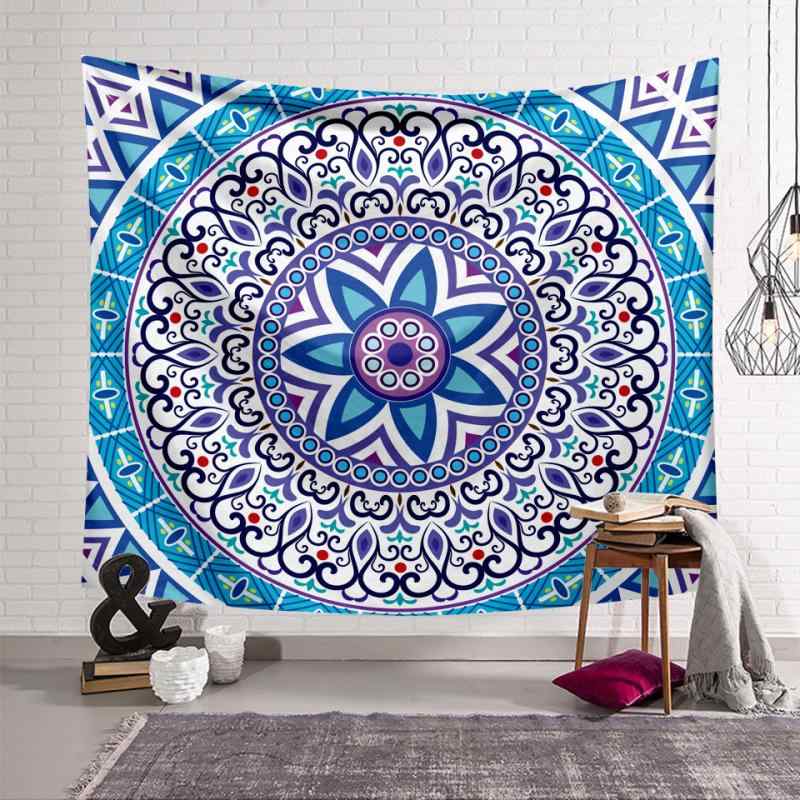 タペストリー おしゃれ モダン ポリエステル製 デジタルプリント 抽象画 マンダラ ブルー 壁掛け インテリア リビング 寝室 玄関 ウォールデコレーション(x2)