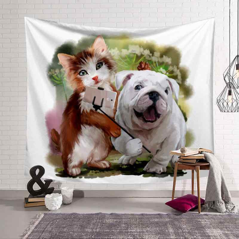 タペストリー 3D デジタルプリント アニマル柄 タイガー 猫 犬 ポリエステル モダン シンプル リビング 玄関 壁掛け布(x2)