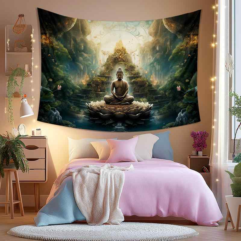タペストリー ウォッシャブル ポリエステル製 美しい 癒やし 森林風景 モダン シンプル 壁掛け ウォールデコレーション 寝室 リビング 部屋飾り グリーン
