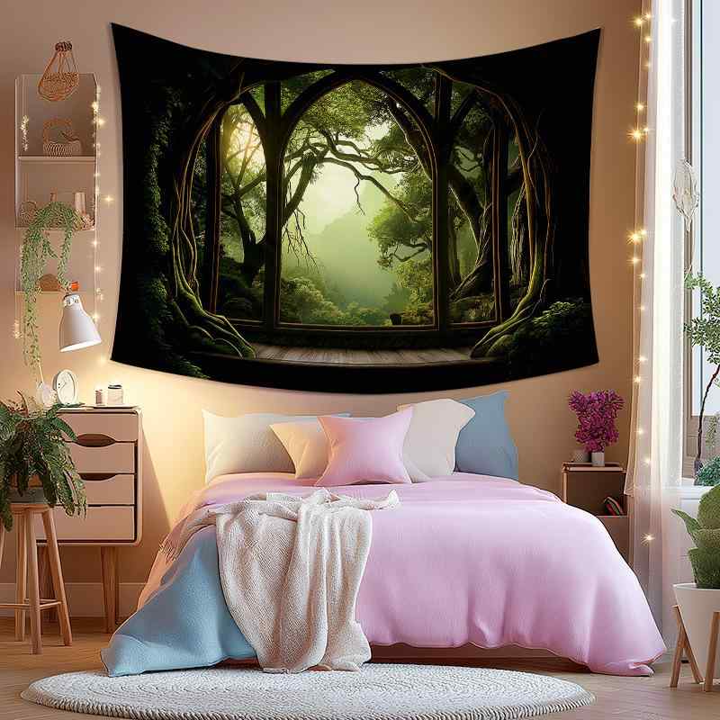 タペストリー モダン シンプル おしゃれ 森林風景 ウォールデコ 美しい 壁飾り 部屋飾り 洗濯可能 ポリエステル 長方形 リビング 寝室 グリーン
