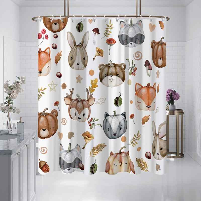 浴室カーテン 防水 防カビ ポリエステル シャワーカーテン 動物柄 北欧風 おしゃれ かわいい 大判サイズ バスルーム 目隠し 間仕切り 洗える